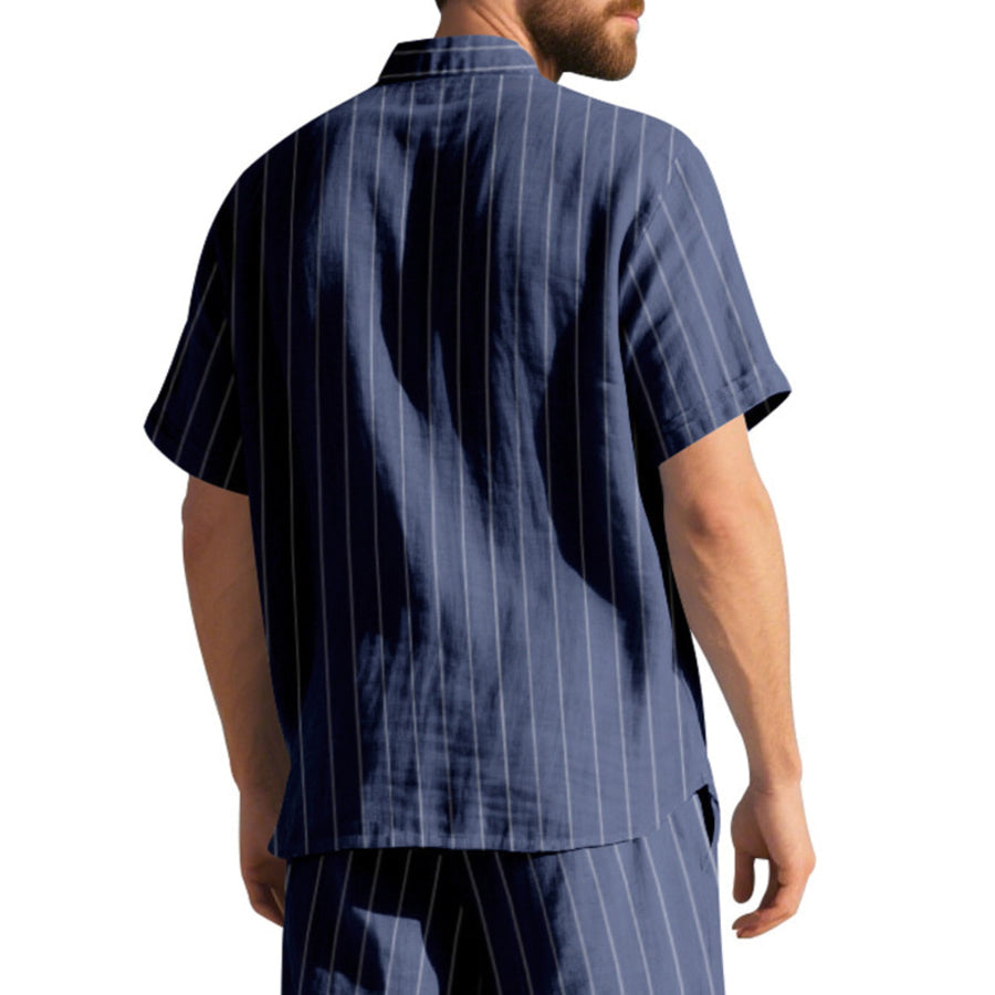 Men’s Full Size Casual Striped Short Sleeve Shirt Plus Size Apparel and Accessories