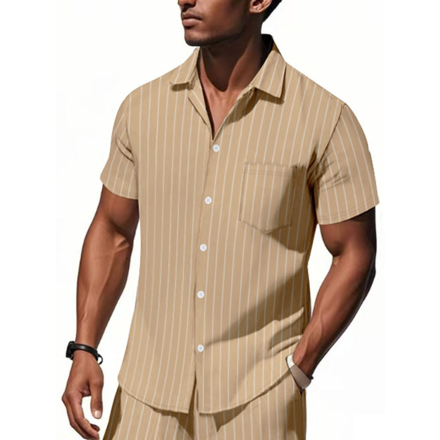 Men’s Full Size Casual Striped Short Sleeve Shirt Plus Size Apparel and Accessories