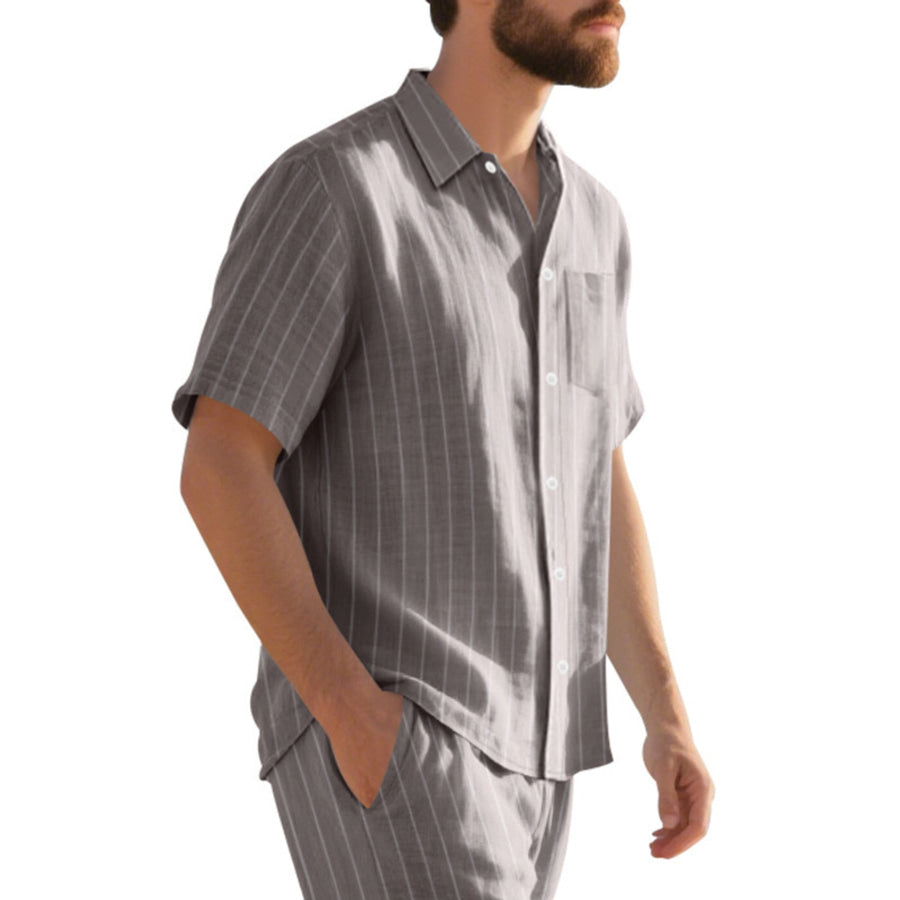 Men’s Full Size Casual Striped Short Sleeve Shirt Plus Size Apparel and Accessories