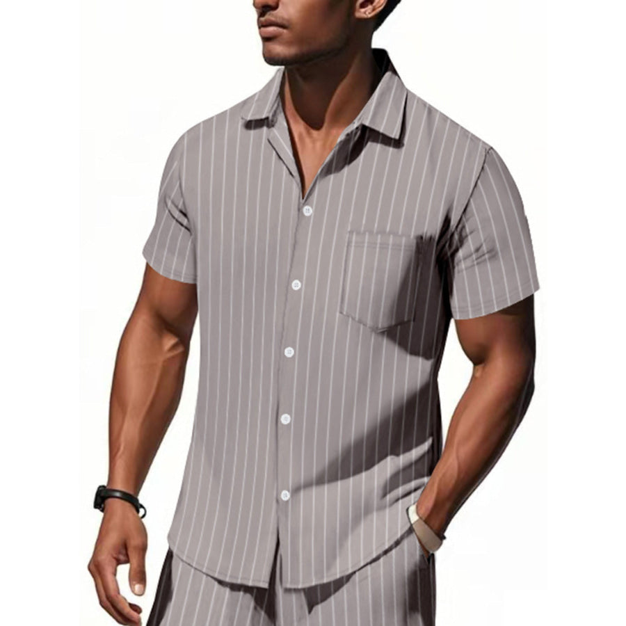 Men’s Full Size Casual Striped Short Sleeve Shirt Plus Size Apparel and Accessories
