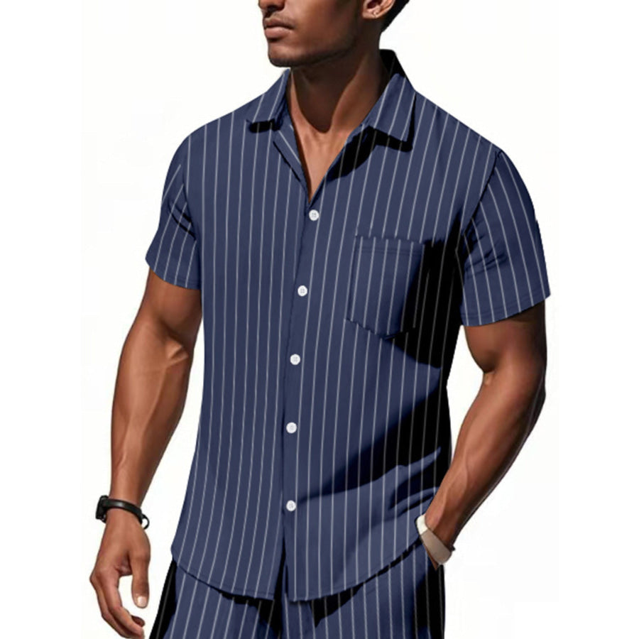 Men’s Full Size Casual Striped Short Sleeve Shirt Plus Size Apparel and Accessories