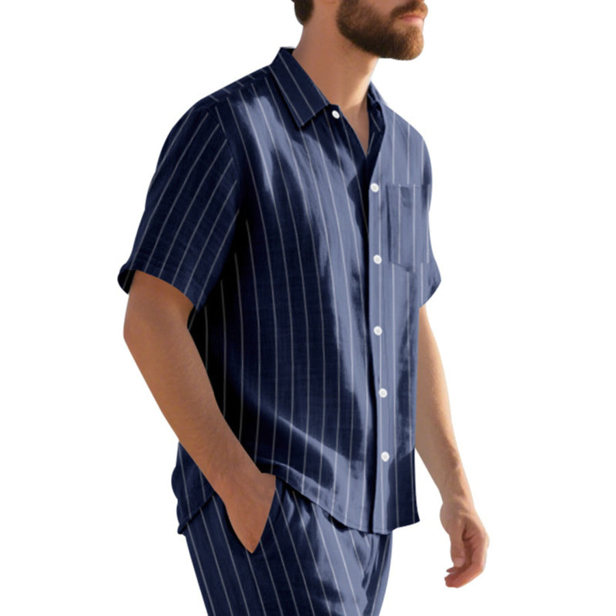 Men’s Full Size Casual Striped Short Sleeve Shirt Plus Size Apparel and Accessories