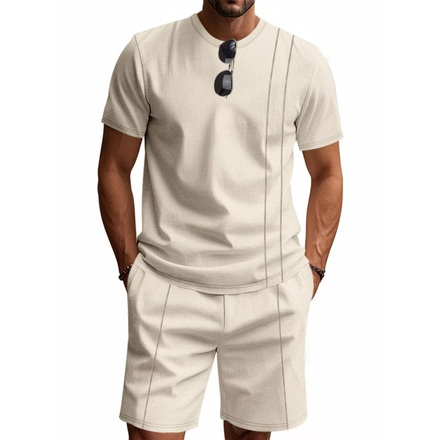 Men’s Full Size Casual Striped Short Sleeve T-Shirt and Shorts Set Plus Size Apparel and Accessories