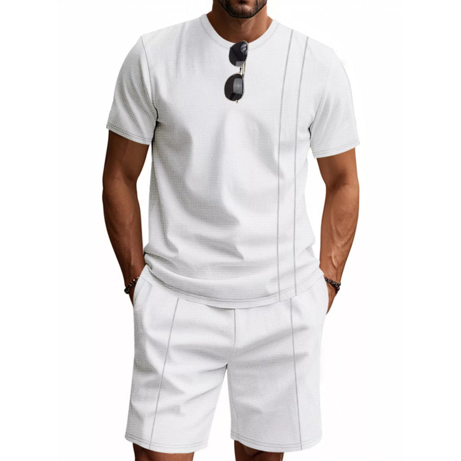 Men’s Full Size Casual Striped Short Sleeve T-Shirt and Shorts Set Plus Size Apparel and Accessories