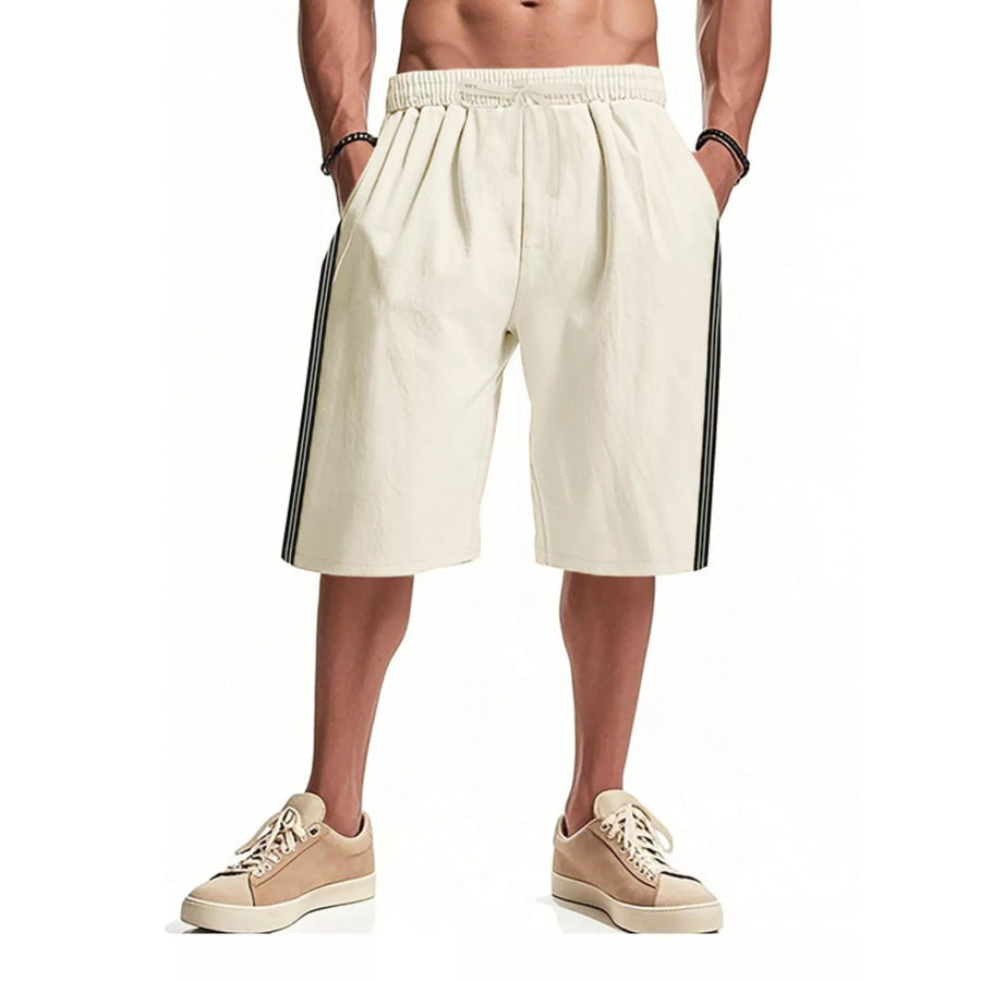 Men’s Full Size Casual Striped Shorts Plus Size Apricot / S Apparel and Accessories