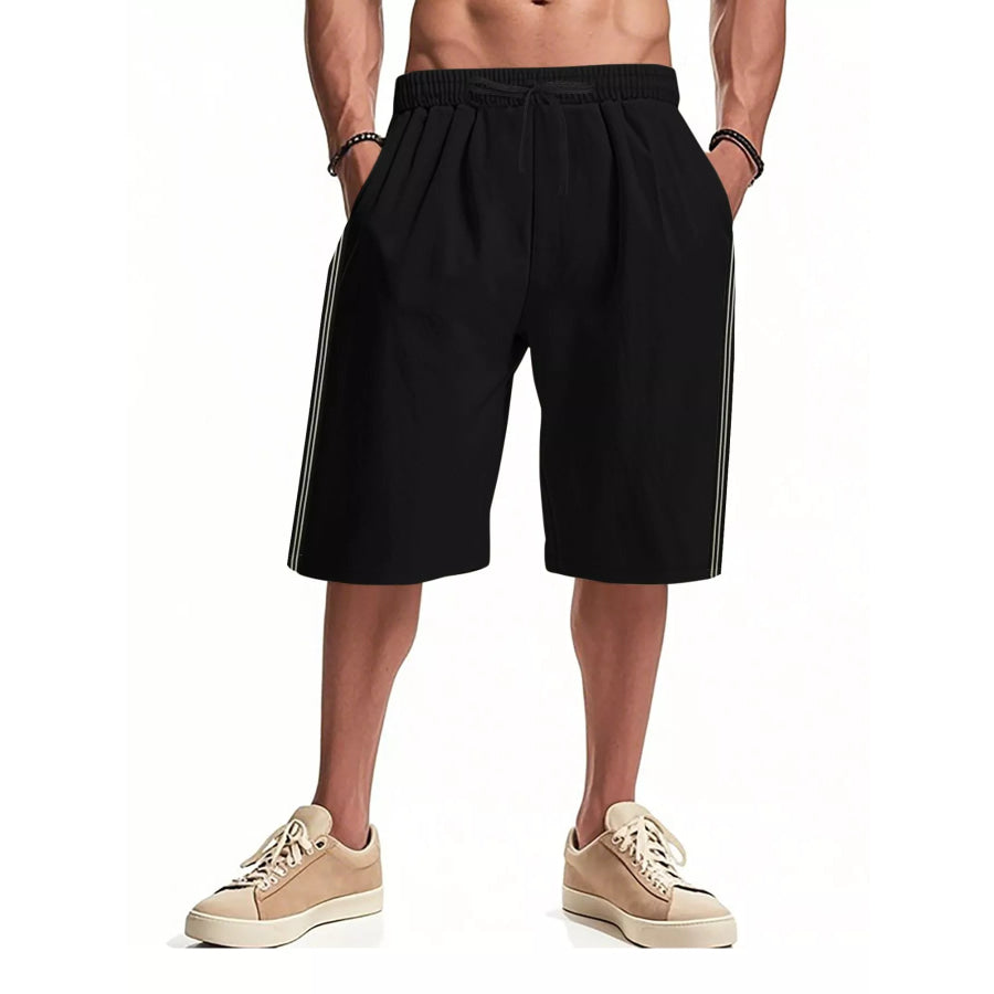 Men’s Full Size Casual Striped Shorts Plus Size Black / S Apparel and Accessories