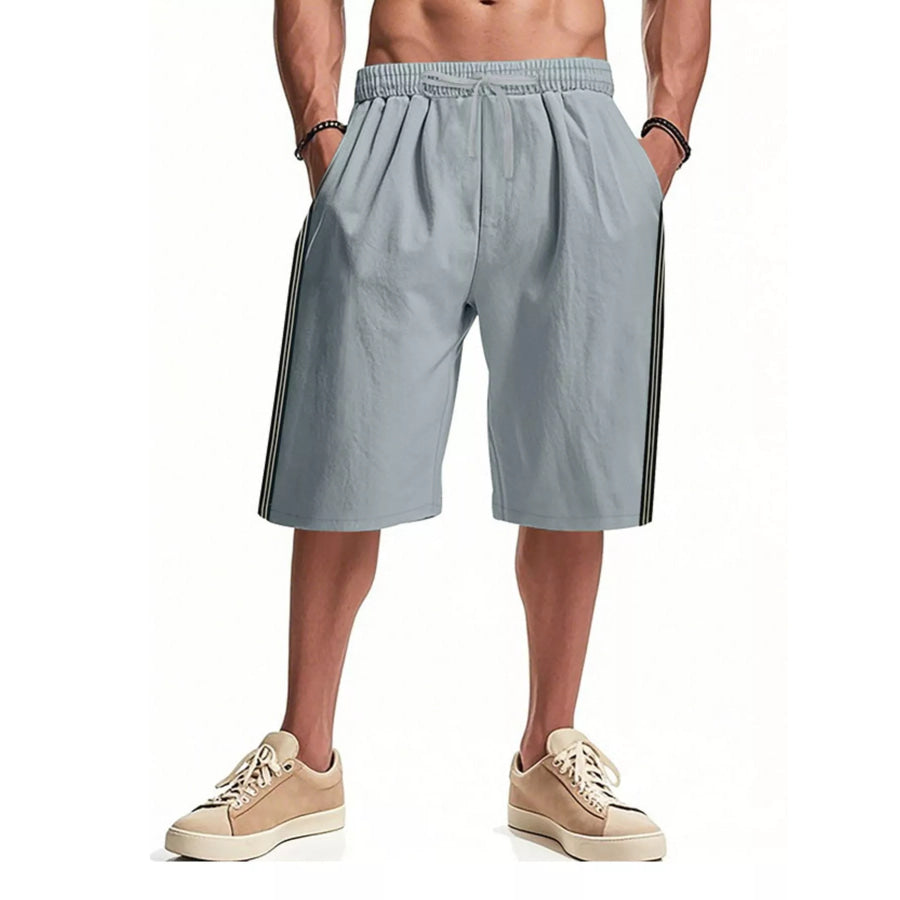 Men’s Full Size Casual Striped Shorts Plus Size Grey / S Apparel and Accessories