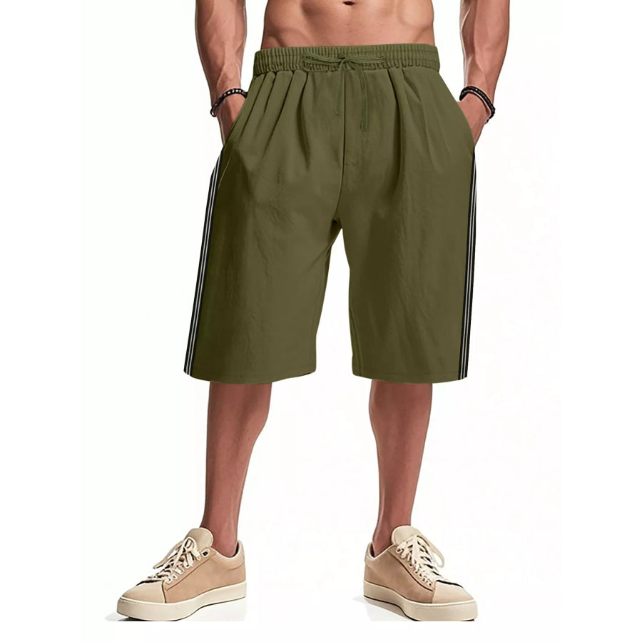 Men’s Full Size Casual Striped Shorts Plus Size Military Green / S Apparel and Accessories
