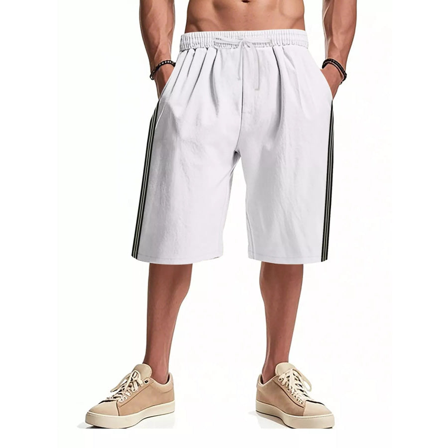 Men’s Full Size Casual Striped Shorts Plus Size White / S Apparel and Accessories