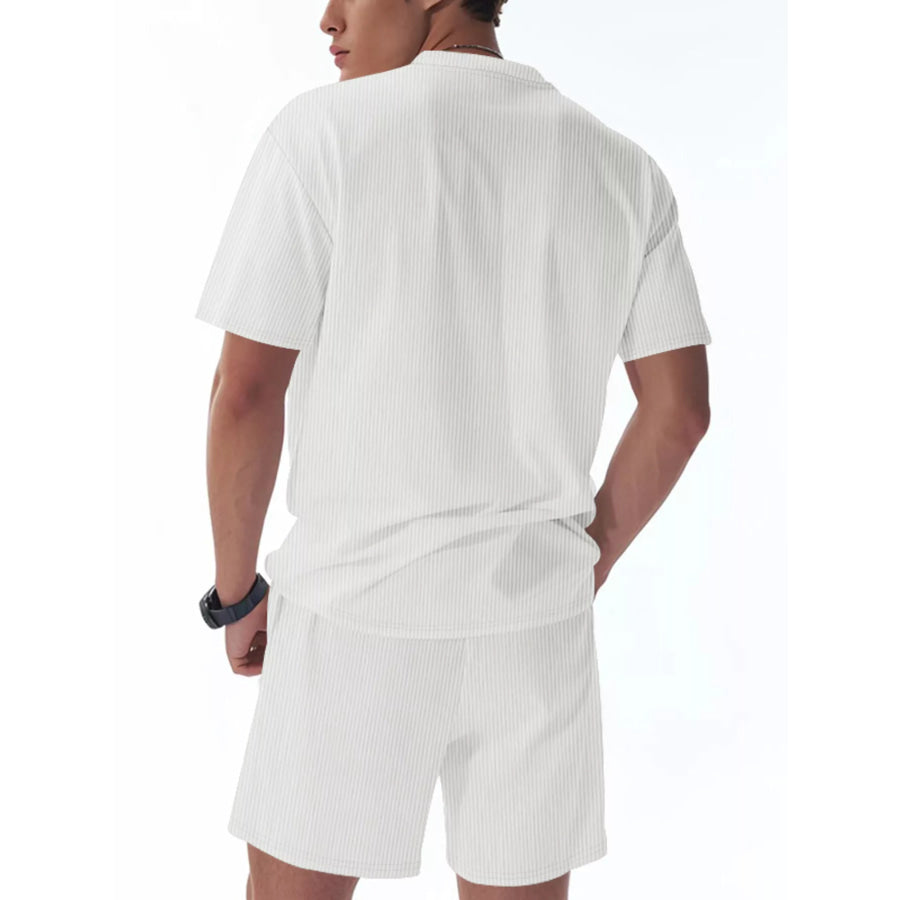 Men’s Full Size Casual Striped Top and Shorts Set Plus Size Apparel and Accessories