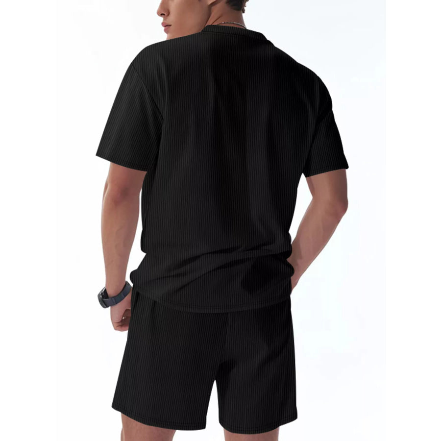 Men’s Full Size Casual Striped Top and Shorts Set Plus Size Apparel and Accessories