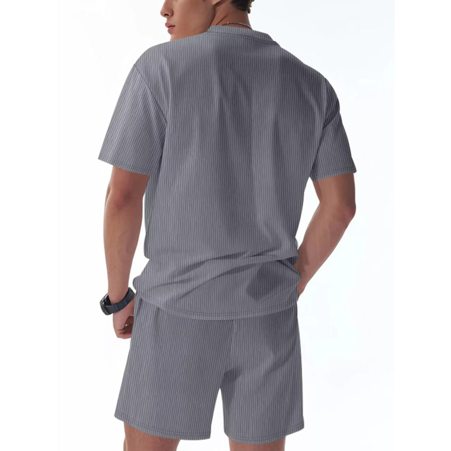 Men’s Full Size Casual Striped Top and Shorts Set Plus Size Apparel and Accessories