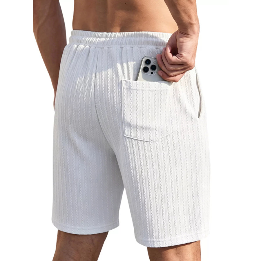 Men’s Full Size Casual Texture Drawstring Shorts Plus Size Apparel and Accessories