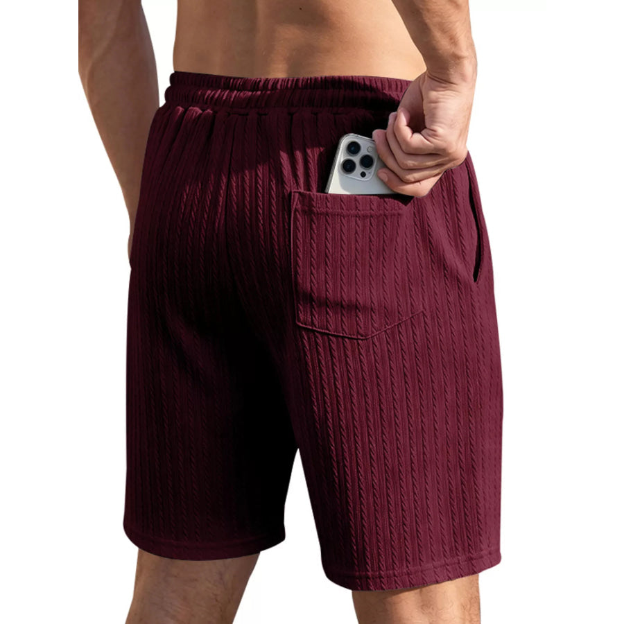 Men’s Full Size Casual Texture Drawstring Shorts Plus Size Apparel and Accessories