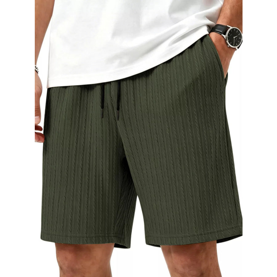 Men’s Full Size Casual Texture Drawstring Shorts Plus Size Army Green / S Apparel and Accessories