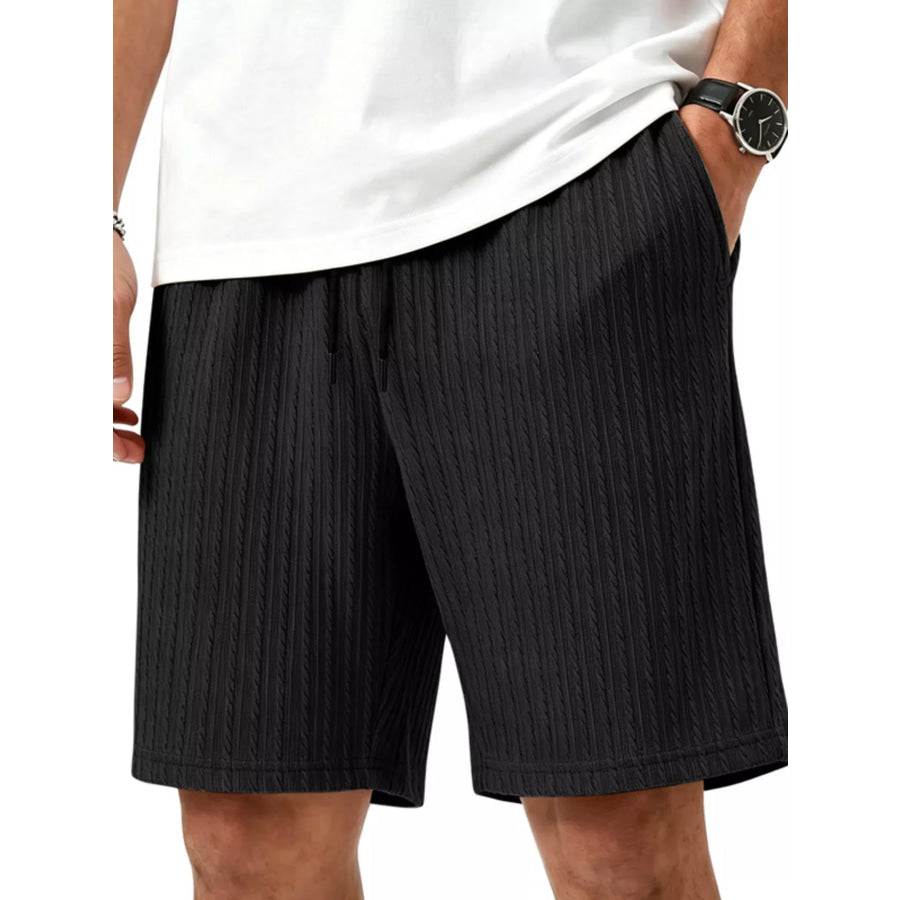 Men’s Full Size Casual Texture Drawstring Shorts Plus Size Black / S Apparel and Accessories