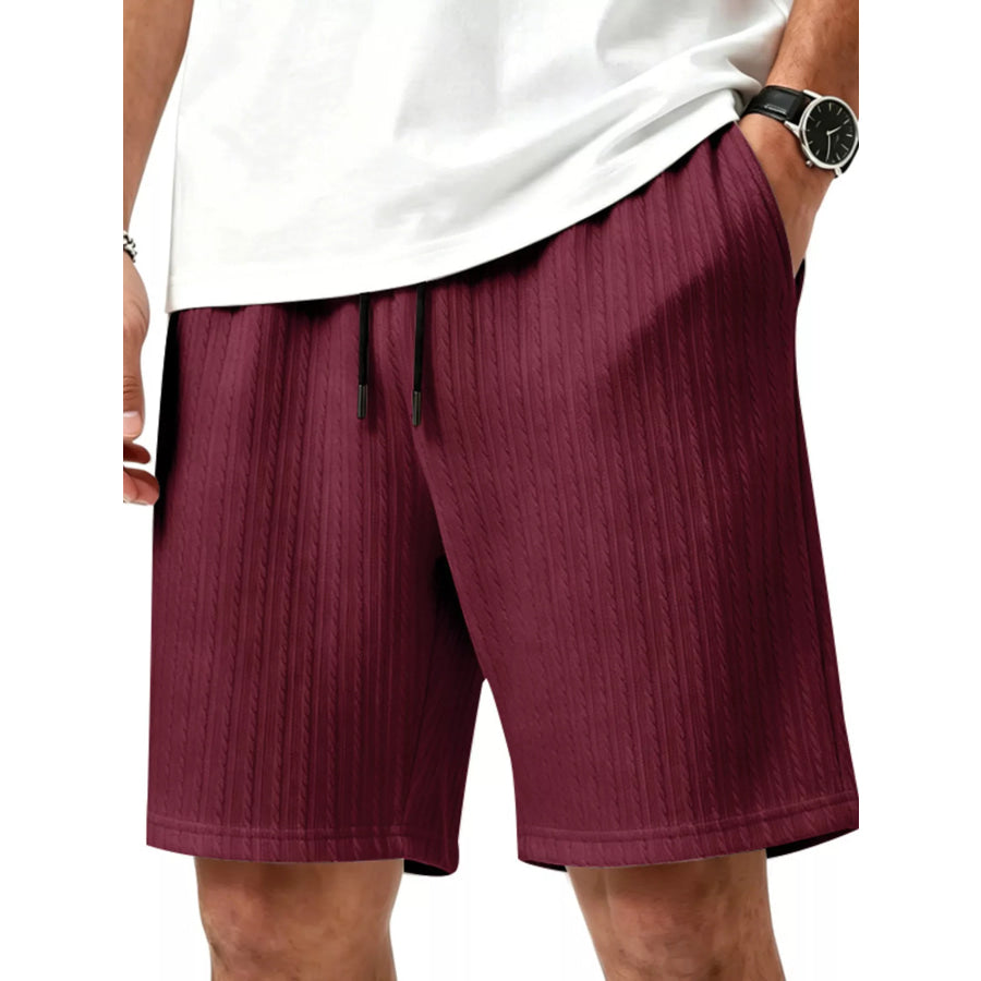 Men’s Full Size Casual Texture Drawstring Shorts Plus Size Burgundy / S Apparel and Accessories