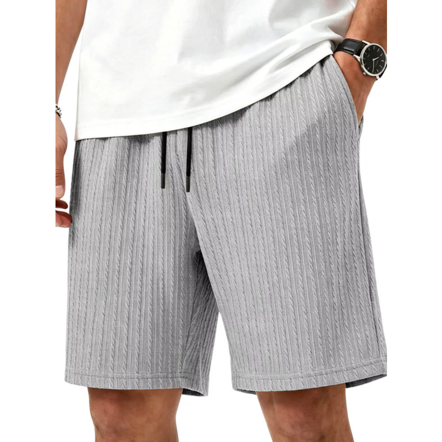 Men’s Full Size Casual Texture Drawstring Shorts Plus Size Light Gray / S Apparel and Accessories