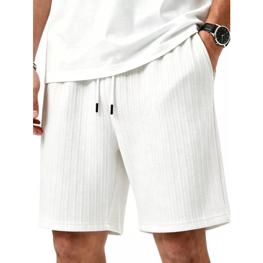 Men’s Full Size Casual Texture Drawstring Shorts Plus Size White / S Apparel and Accessories