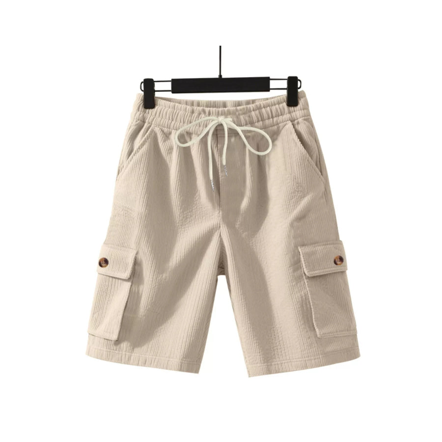 Men’s Full Size Casual Textured Drawstring Cargo Shorts Plus Size Apricot / S Apparel and Accessories