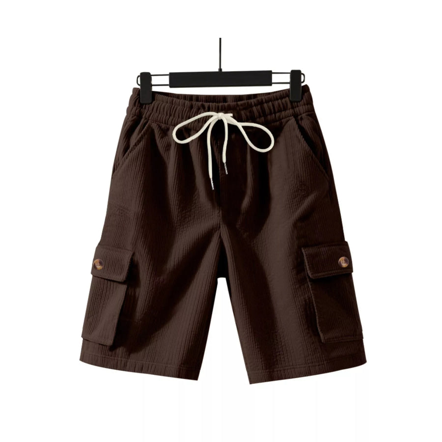 Men’s Full Size Casual Textured Drawstring Cargo Shorts Plus Size Brown / S Apparel and Accessories