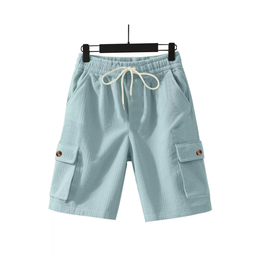 Men’s Full Size Casual Textured Drawstring Cargo Shorts Plus Size Light Blue / S Apparel and Accessories