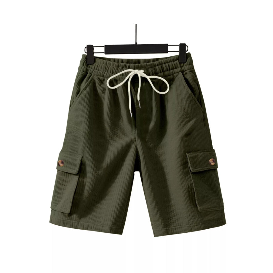 Men’s Full Size Casual Textured Drawstring Cargo Shorts Plus Size Military Green / S Apparel and Accessories