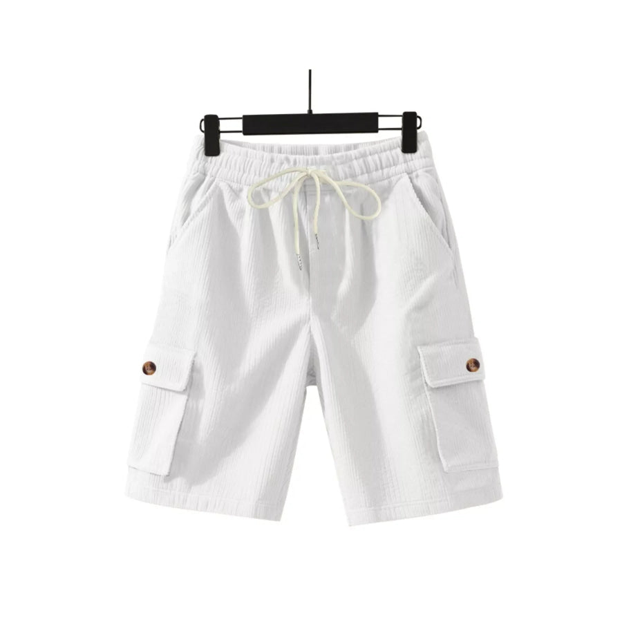 Men’s Full Size Casual Textured Drawstring Cargo Shorts Plus Size White / S Apparel and Accessories