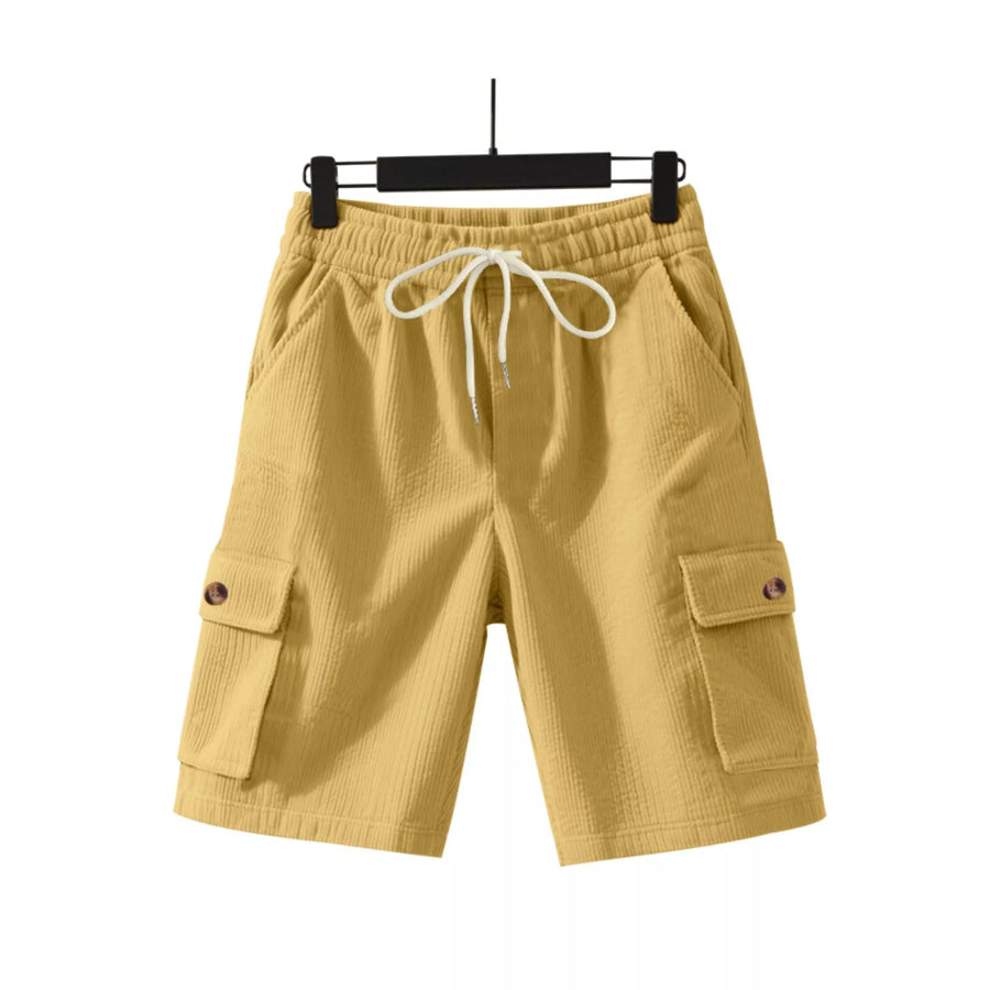 Men’s Full Size Casual Textured Drawstring Cargo Shorts Plus Size Yellow / S Apparel and Accessories