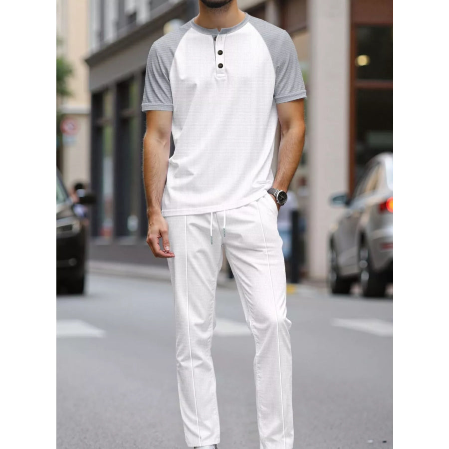 Men’s Full Size Casual Two-Tone Raglan Sleeve Tee and Pants Set Plus Size Apparel and Accessories