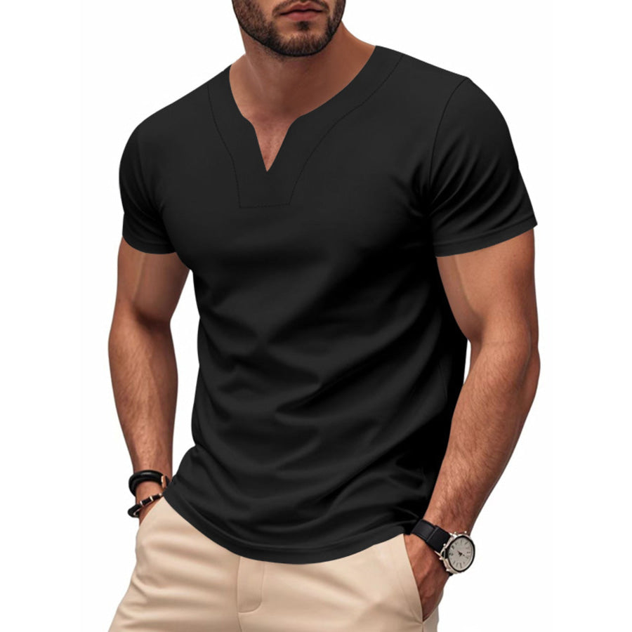 Men’s Full Size Casual V-Neck Short Sleeve T-Shirt Plus Size Black / S Apparel and Accessories