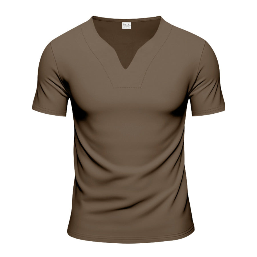 Men’s Full Size Casual V-Neck Short Sleeve T-Shirt Plus Size Brown / S Apparel and Accessories