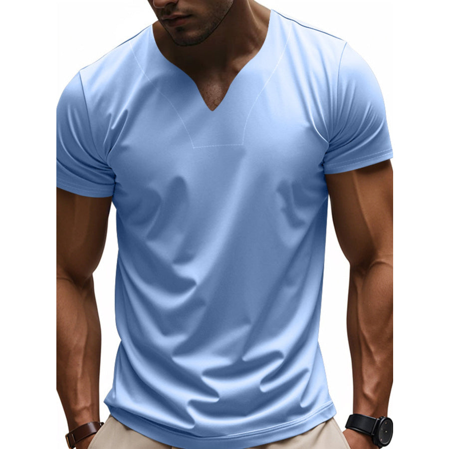 Men’s Full Size Casual V-Neck Short Sleeve T-Shirt Plus Size Light Blue / S Apparel and Accessories