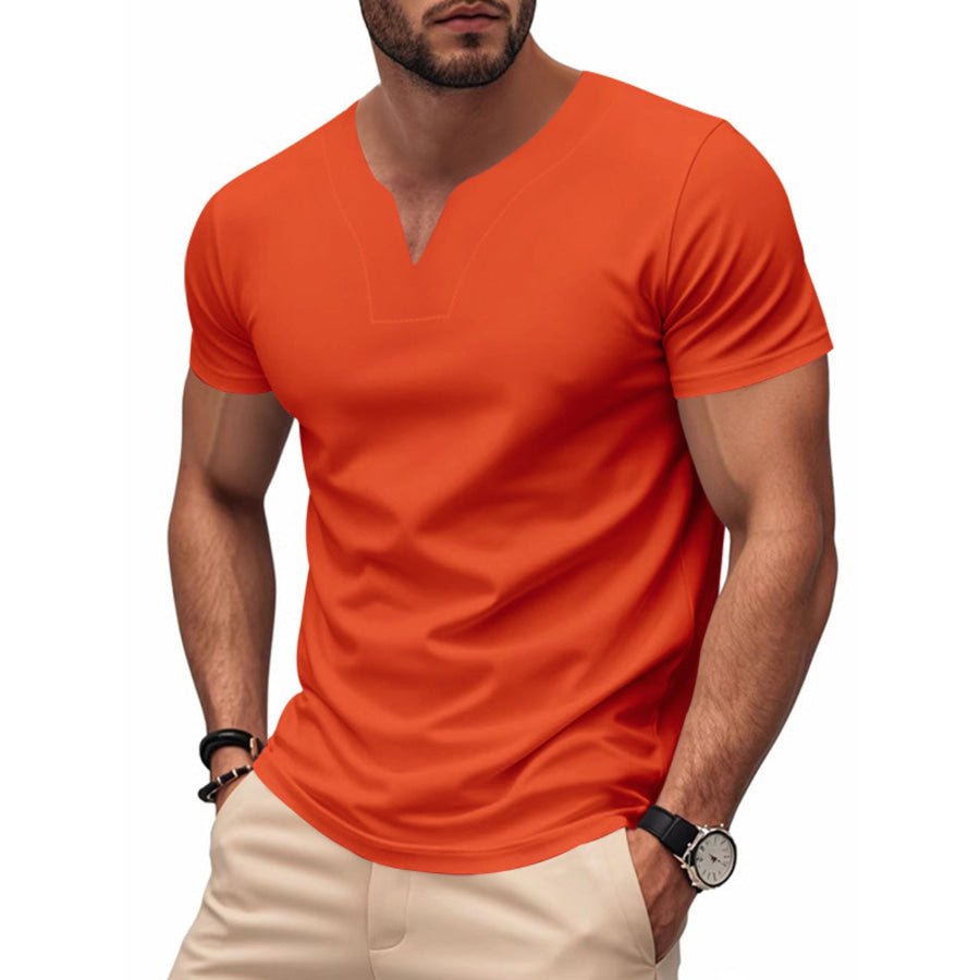 Men’s Full Size Casual V-Neck Short Sleeve T-Shirt Plus Size Orange / S Apparel and Accessories