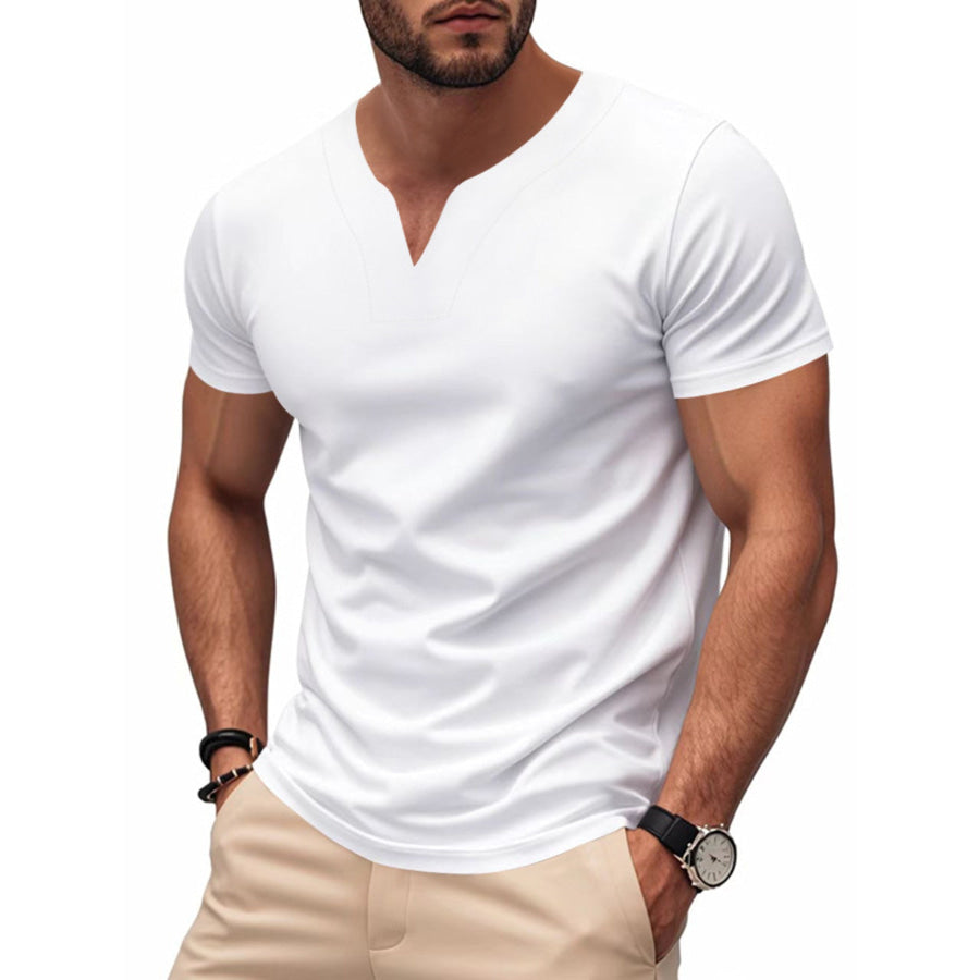 Men’s Full Size Casual V-Neck Short Sleeve T-Shirt Plus Size White / S Apparel and Accessories