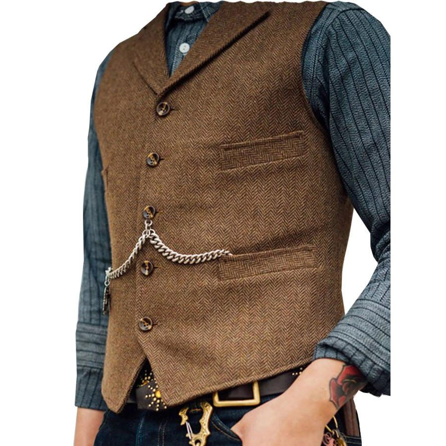 Men’s Full Size Chain Detail Button Up Vest Plus Brown / XS Apparel and Accessories