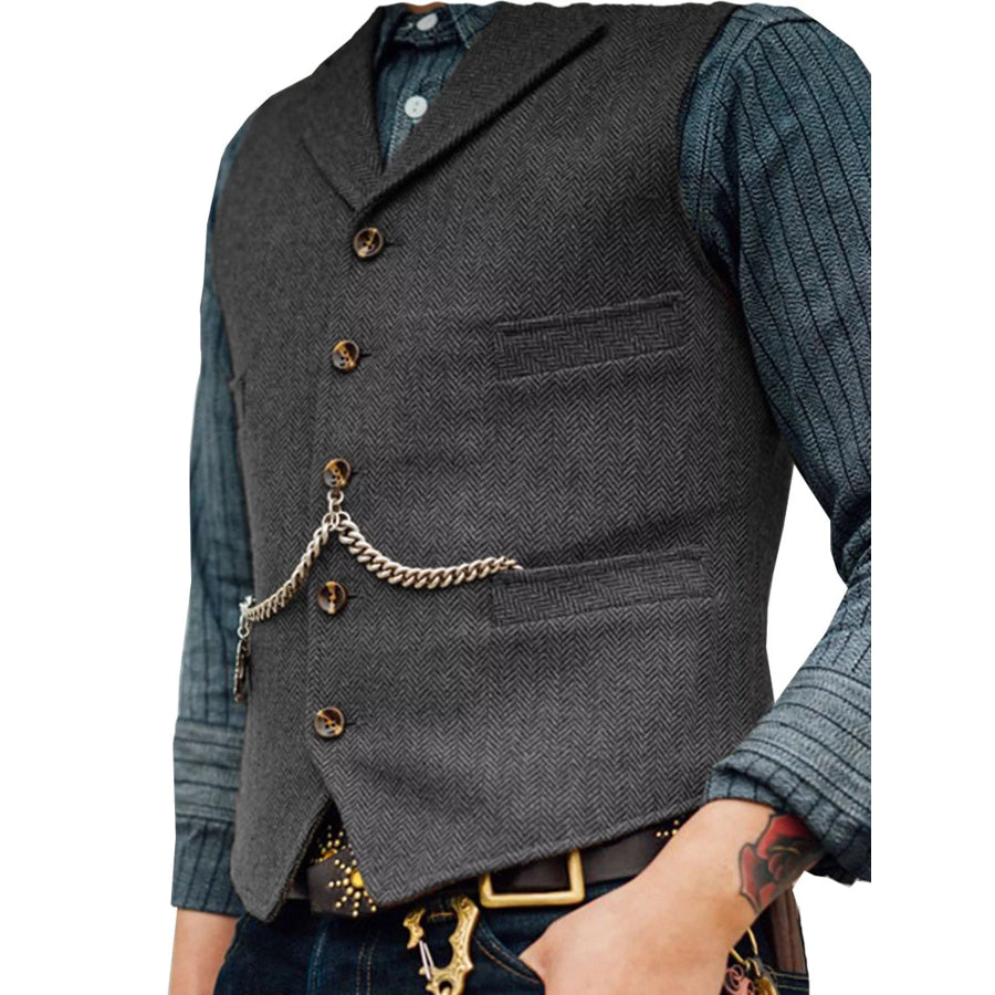 Men’s Full Size Chain Detail Button Up Vest Plus Gray / XS Apparel and Accessories