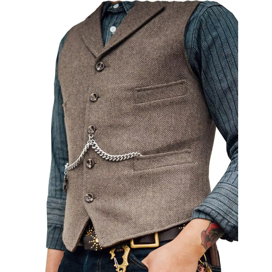 Men’s Full Size Chain Detail Button Up Vest Plus Light Brown / XS Apparel and Accessories