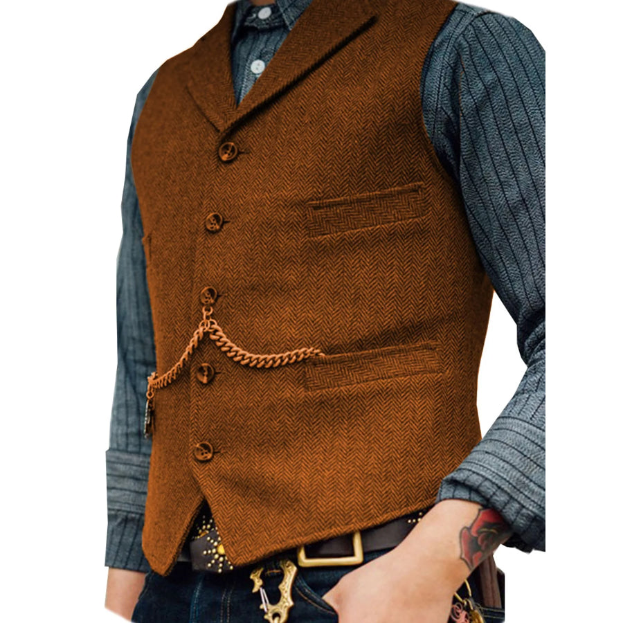 Men’s Full Size Chain Detail Button Up Vest Plus Orange / XS Apparel and Accessories