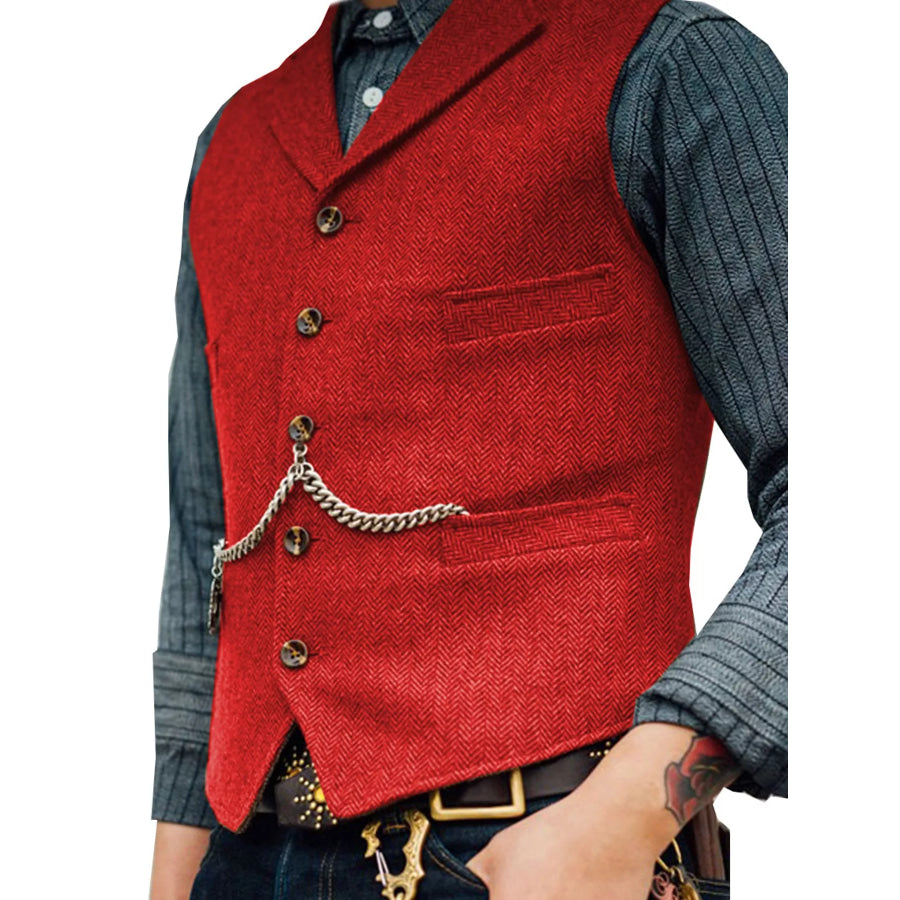Men’s Full Size Chain Detail Button Up Vest Plus Red / XS Apparel and Accessories