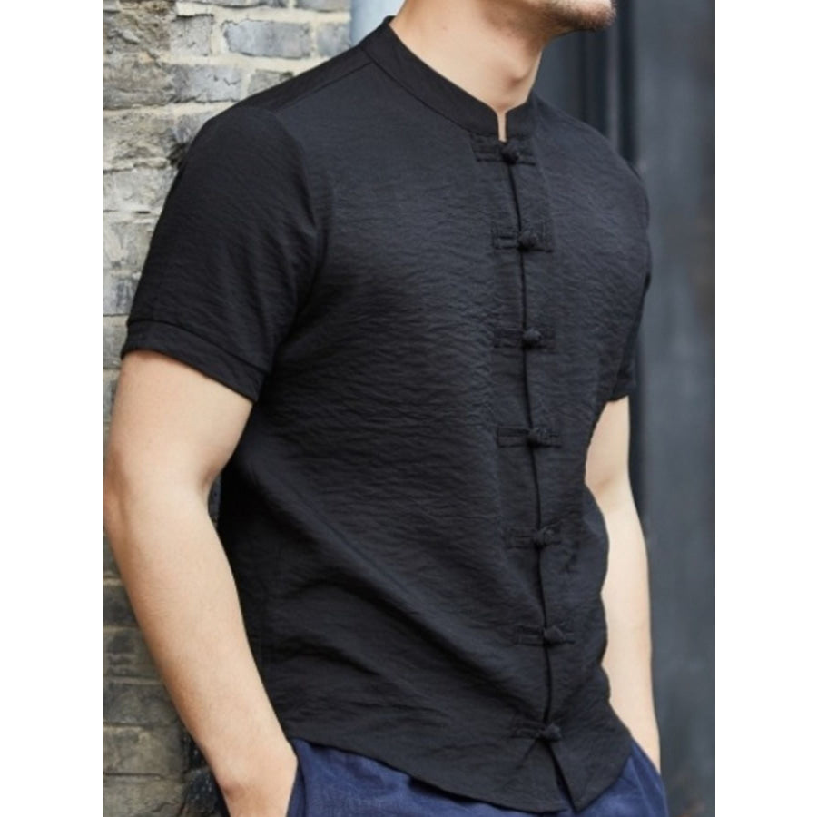 Men’s Full Size Chinese Style Short Sleeve Shirt Plus Size Apparel and Accessories