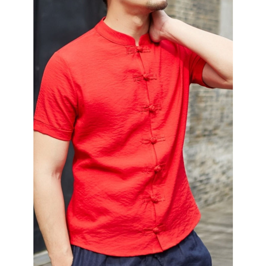 Men’s Full Size Chinese Style Short Sleeve Shirt Plus Size Apparel and Accessories