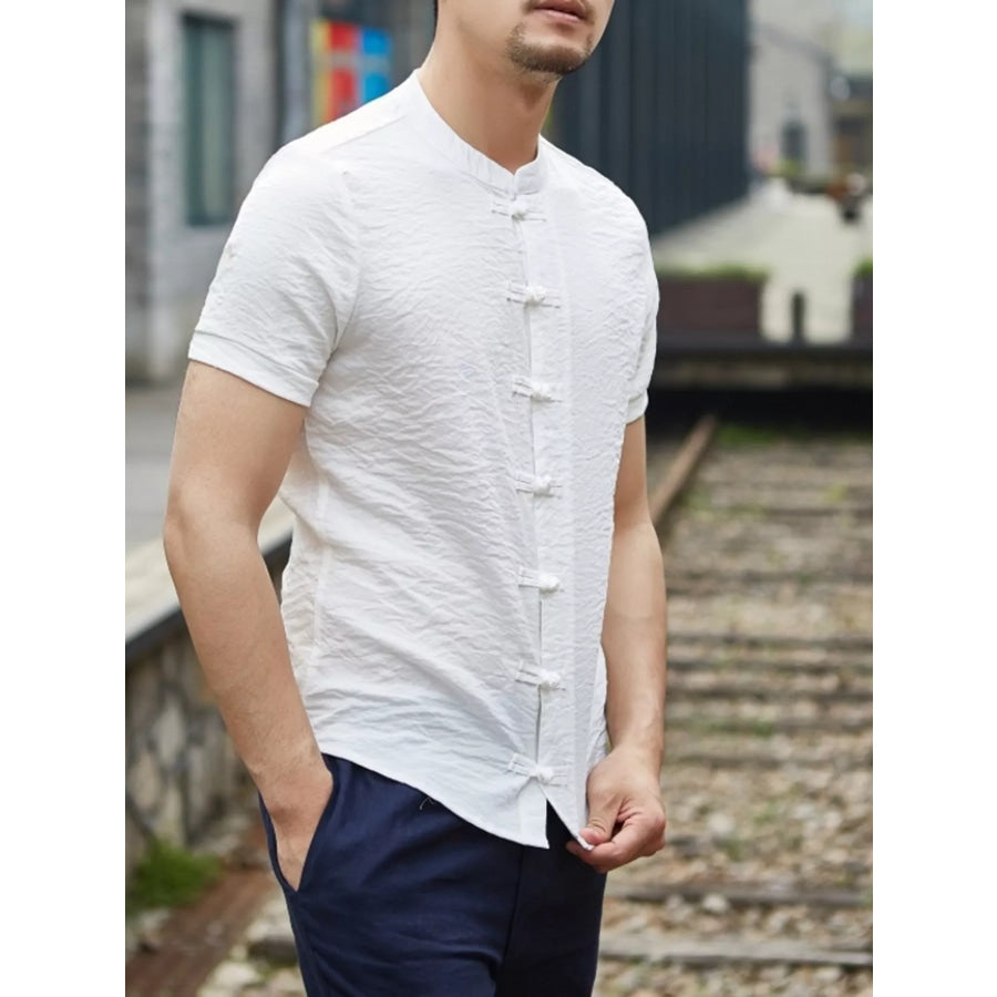Men’s Full Size Chinese Style Short Sleeve Shirt Plus Size Apparel and Accessories