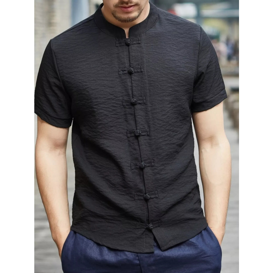 Men’s Full Size Chinese Style Short Sleeve Shirt Plus Size Black / S Apparel and Accessories