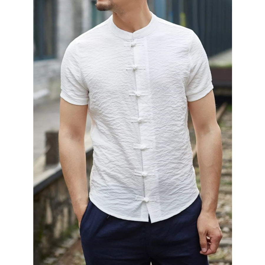 Men’s Full Size Chinese Style Short Sleeve Shirt Plus Size White / S Apparel and Accessories