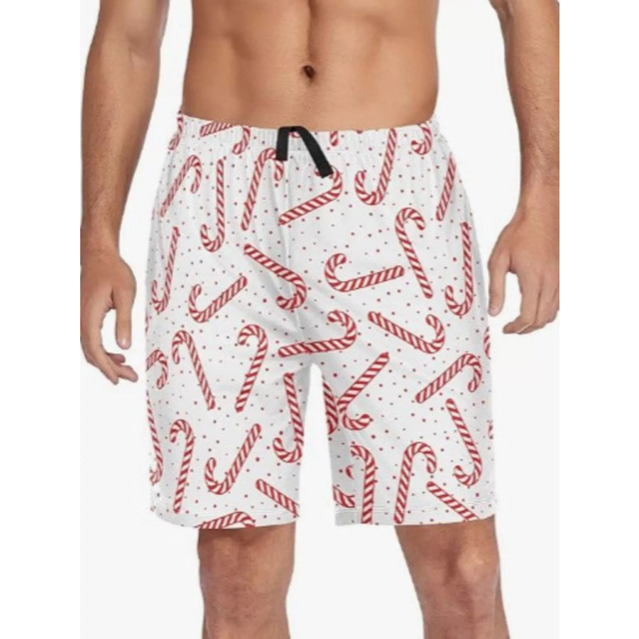 Men’s Full Size Christmas Candy Cane Print Shorts Plus White / S Apparel and Accessories