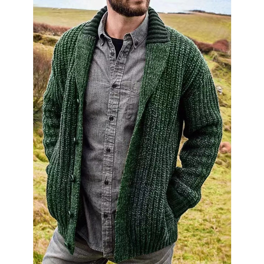 Men’s Full Size Chunky Knit Shawl Collar Cardigan Sweater Plus Green / S Apparel and Accessories