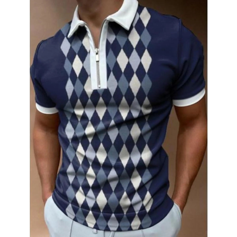 Men’s Full Size Classic Argyle Zip Polo Plus Size Cream / S Apparel and Accessories