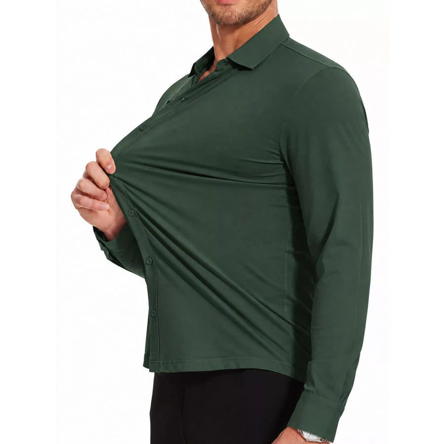 Men’s Full Size Classic Crisp Long-Sleeve Shirt Plus Army Green / XS Apparel and Accessories