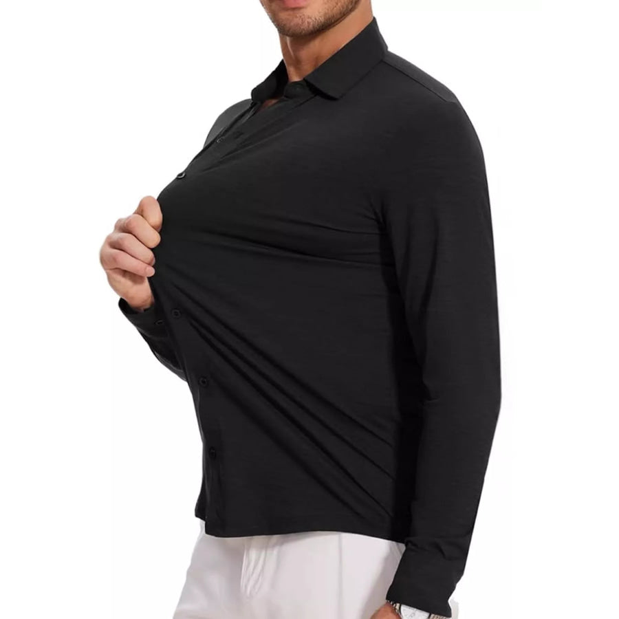 Men’s Full Size Classic Crisp Long-Sleeve Shirt Plus Black / XS Apparel and Accessories